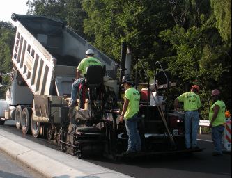 Tresco paving crew paving a road